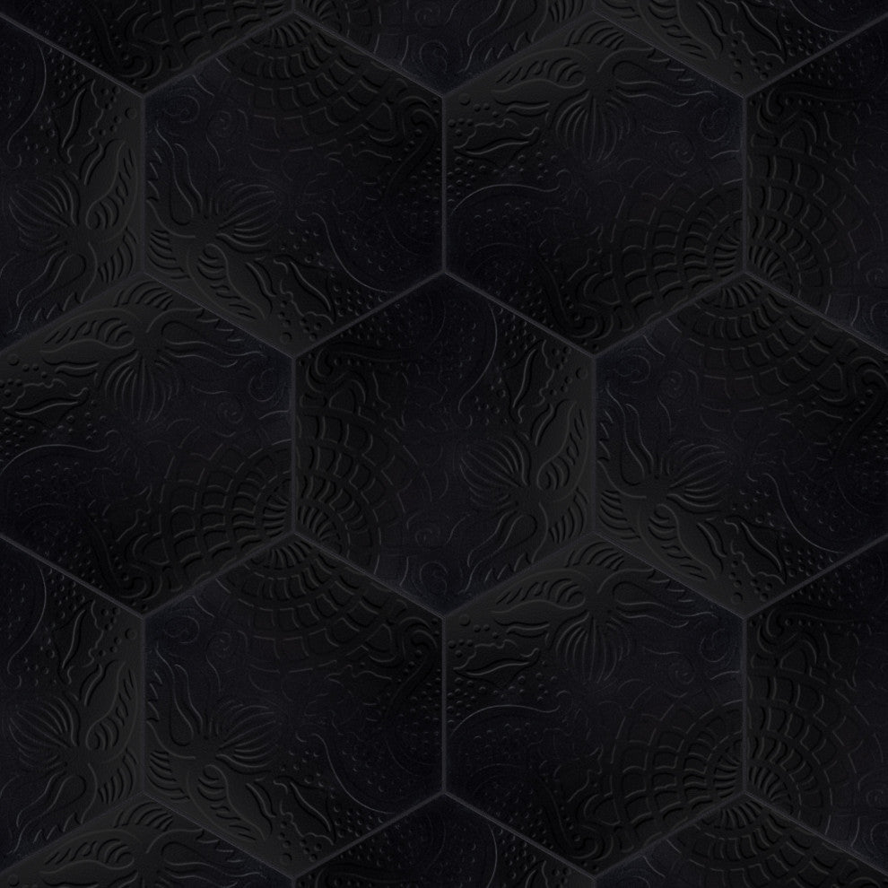 Gaudi Grand Hex Porcelain Floor and Wall Tile Sample, Black