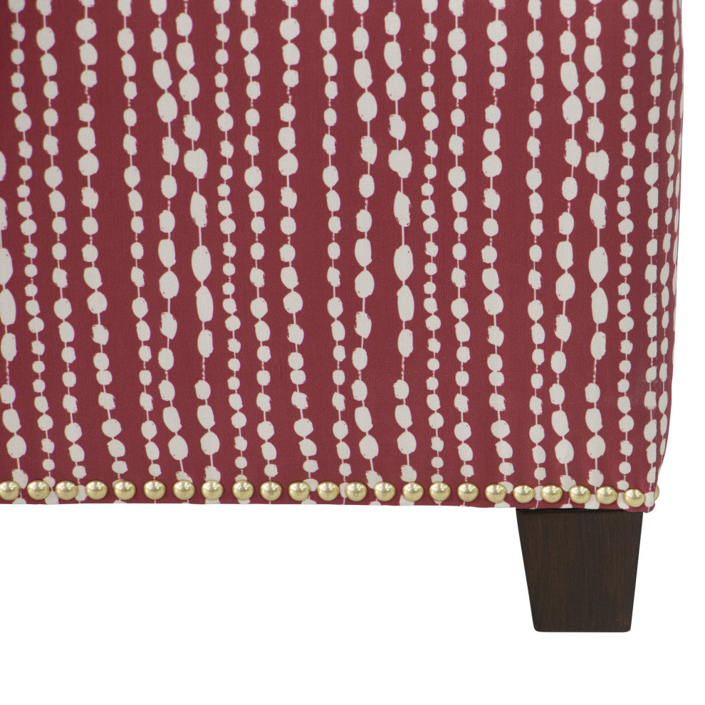 Quinn Square Nail Button Ottoman, Line Dot Holiday Red