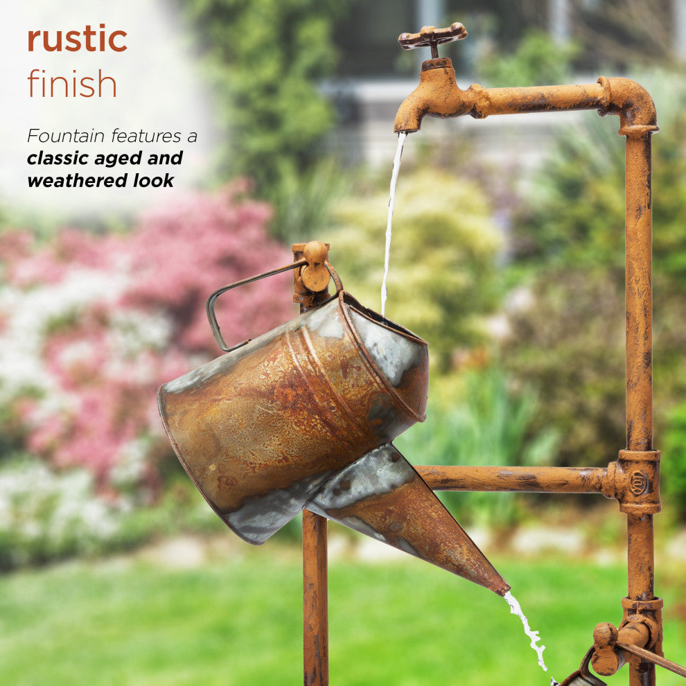 Rustic Multi Water Spout and Watering Can Metal Fountain