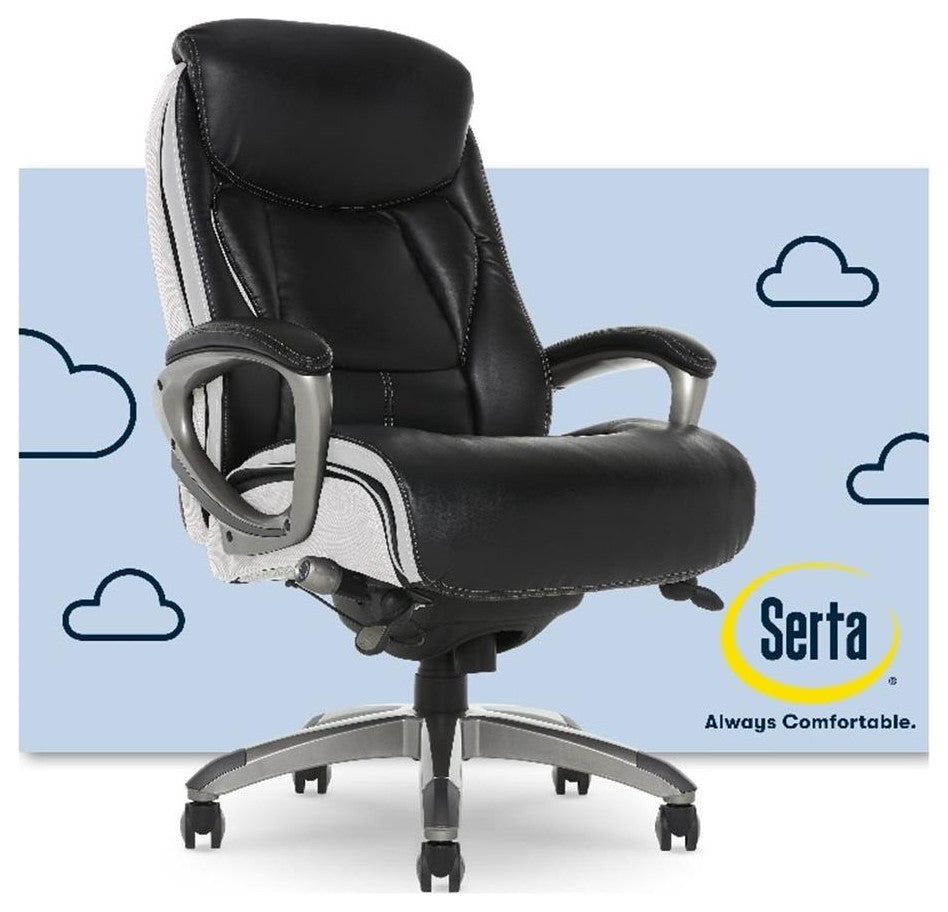 Serta Lautner Executive Office Chair Black Bonded Faux Leather and White Mesh