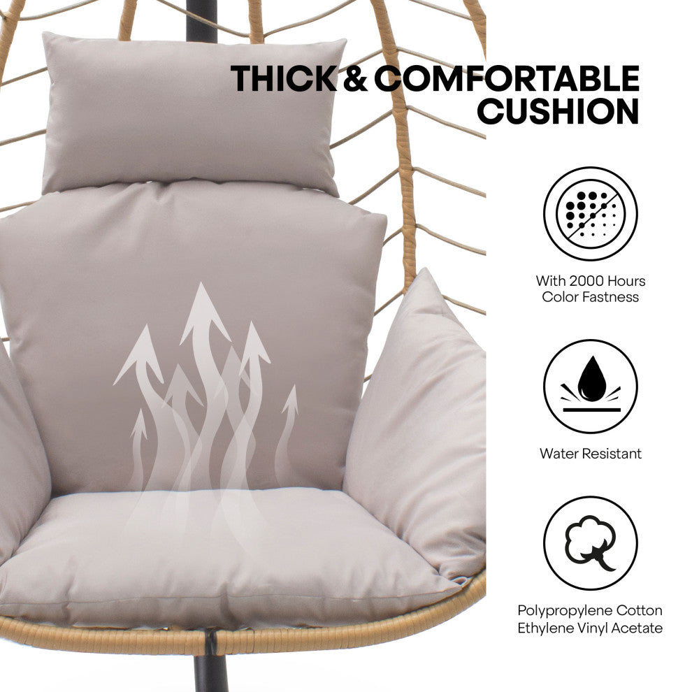 Hanging Egg Chairwith Stand Outdoor Indoor Use Adjustable Height 350lbs Capacity, Beige