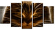 Glowing Fractal Cat Illustration, Animal Canvas Wall Art, 60"x32", 5 Panels