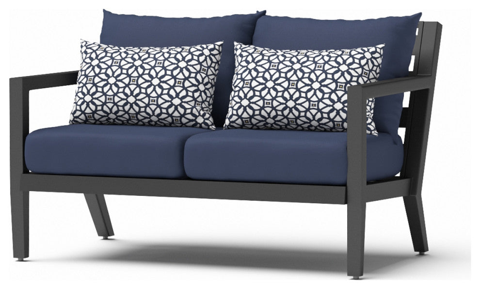Thelix 5 Piece Sunbrella Outdoor Patio Seating Set, Navy Blue