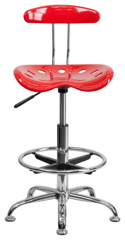 Vibrant Red and Chrome Drafting Stool With Tractor Seat