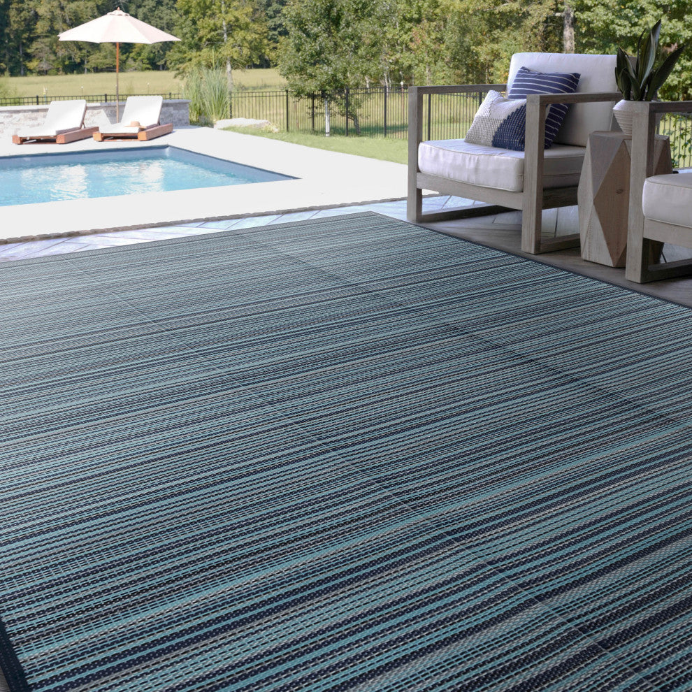 Sheffield Contemporary Stripes, Navy/Aqua, 5'11"x8'11"