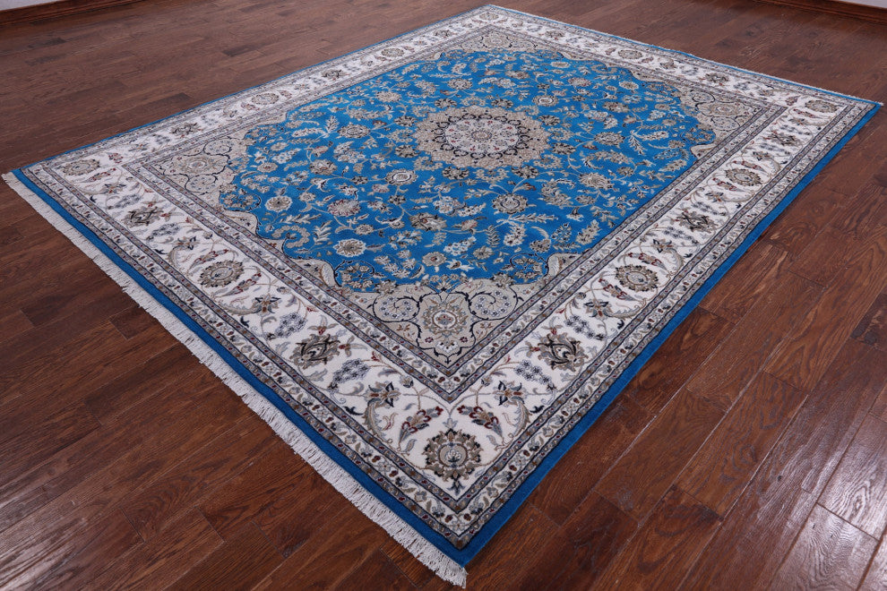 8' 1" X 10' 1" Wool & Silk Hand Knotted Persian Nain Rug - Q13144