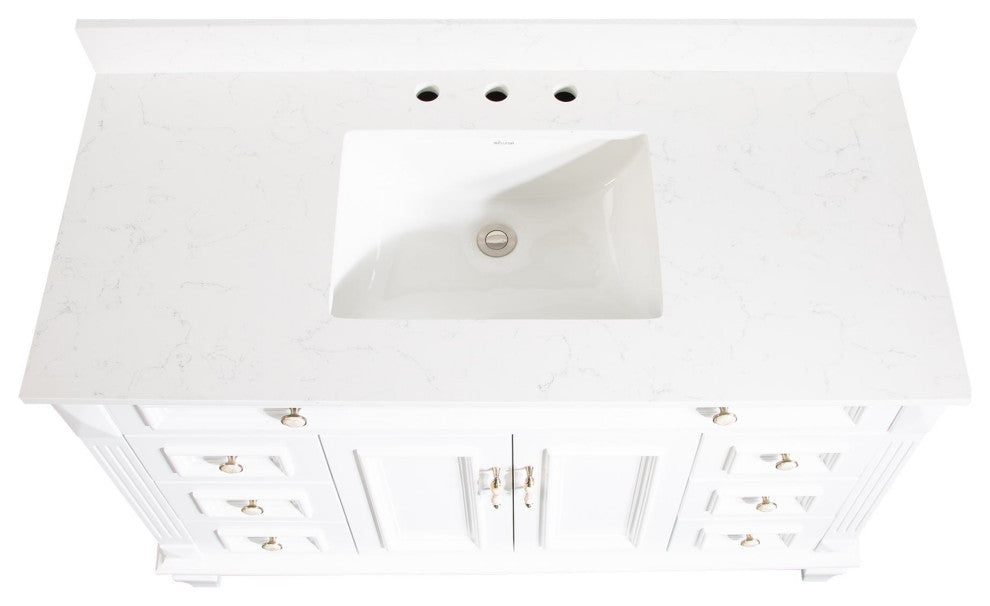 48 Inch Bathroom Vanity Set with 38 Inch Mirror, Quartz Top, cUPC Certified Sink, White