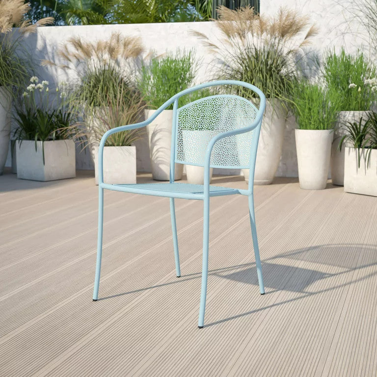 Set of 5 Indoor Outdoor Chair, Rain Flower Seat & Curved Backrest, Sky Blue