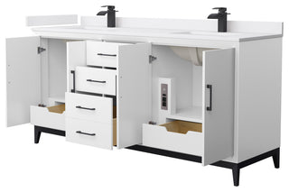 Amici 72" White Double Vanity, White Cultured Marble Top, Matte Black Trim