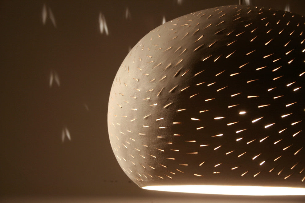 Ceiling Light: Large Claylight Pendant, Line Pattern, Led Bulb