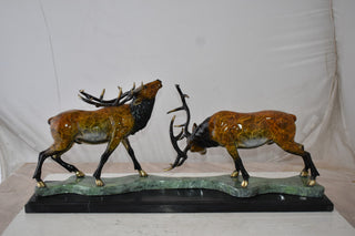 Fighting Deer Bronze Statue Mounted on a Marble Base Size: 32" x 8" x 14"H