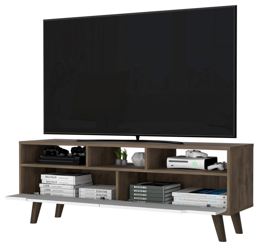 Hamburg TV Stand For TVs up to 52", Dark Walnut/ White