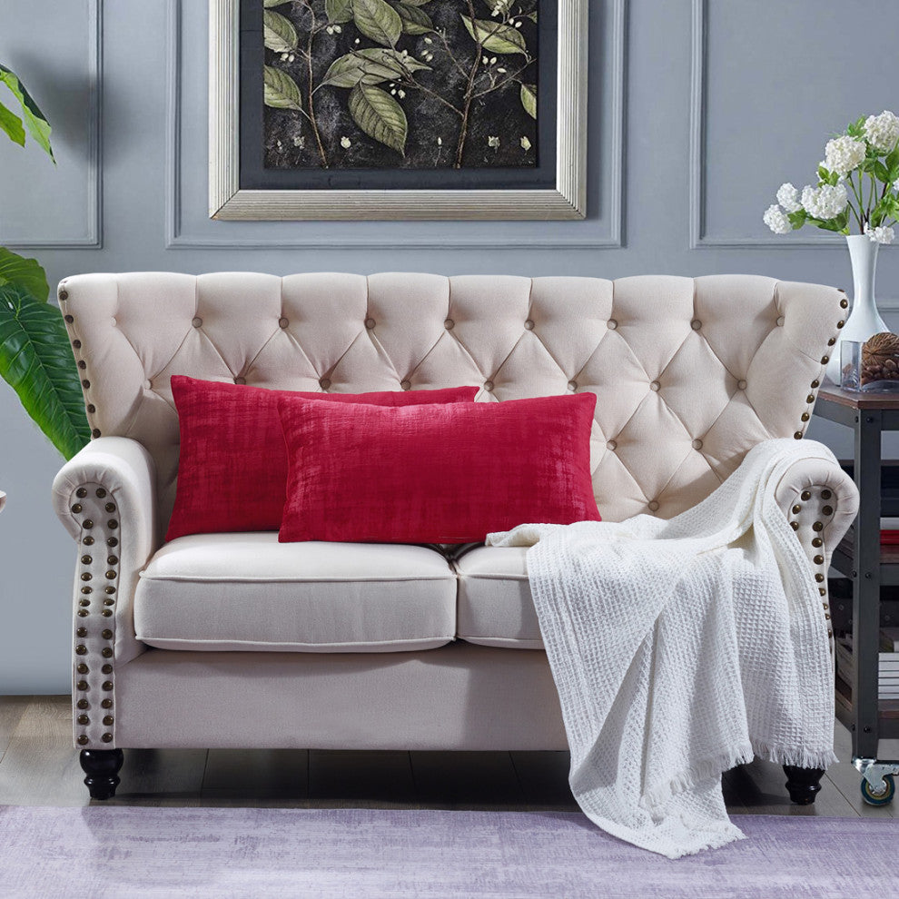 Velvet 2 Piece Lumbar Pillow Cover Set, Tango Red, 2 Piece, 14"x26"