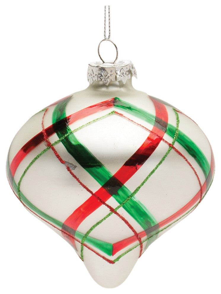 Plaid Glittered Glass Ornament, 6-Piece Set