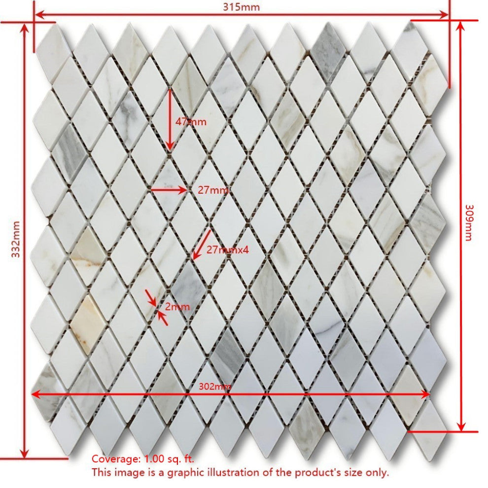 Nero Marquina Black Marble Rhomboid Diamond Mosaic Tile Polished, 1 sheet