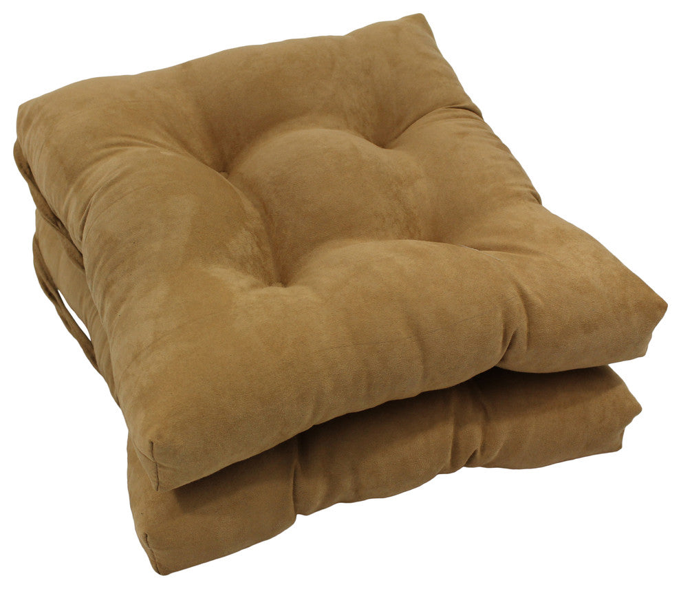 16" Solid Micro Suede Square Tufted Chair Cushions, Set of 2, Camel