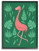 Pink Flamingo Green Leaves Oversized Framed Giclee Texturized Art, 16"x20"