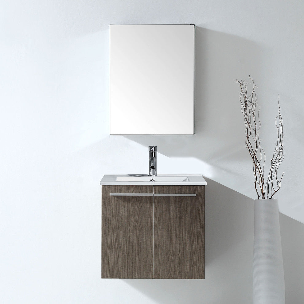 Midori 24" Single  Sink Grey Oak  Vanity Grey Oak with Brushed Nickel Faucet