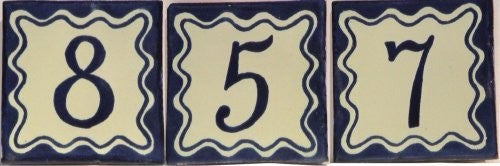 Blue Talavera Tile, Set of 3, Number Four