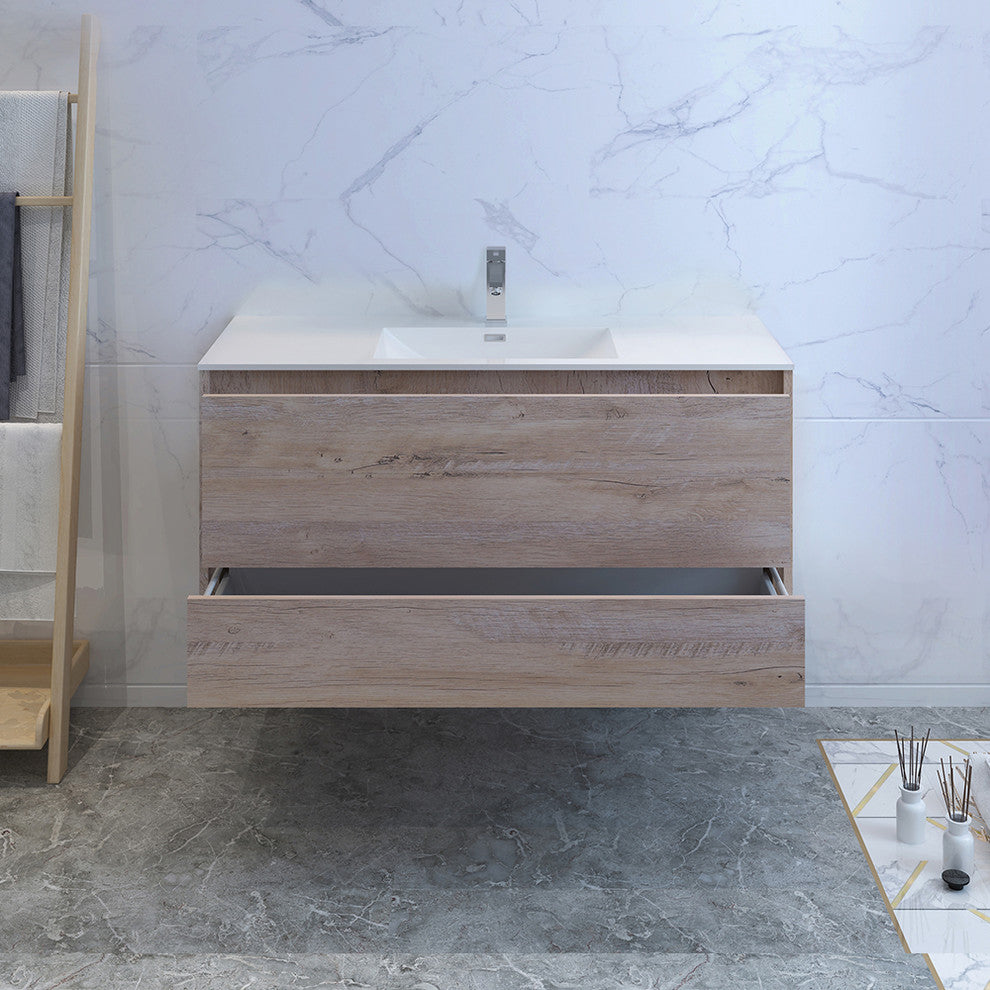 Fresca Catania 48" Natural Wood Wall Hung Cabinet With Integrated Sink