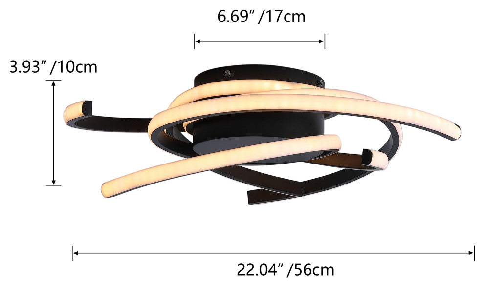 1-Light Unique Statement LED Light Wavy Line Flush Mount Light, Black