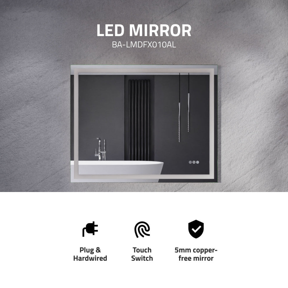 ANZZI 32" x 40" LED Front Lighting Bathroom Mirror With Defogger