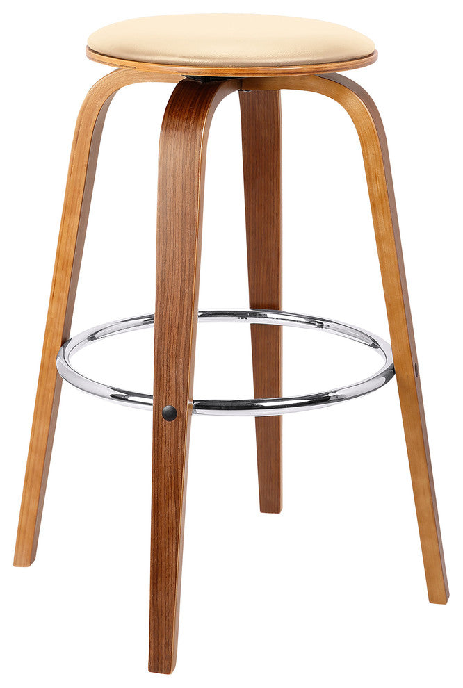 Prescott 26" Mid-Century Swivel Counter Stool, Cream Faux Leather With Walnut