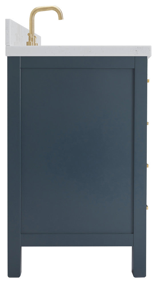 Ariel Cambridge 36" Left Offset Single Oval Sink Vanity, Carrara Quartz, Midnight Blue