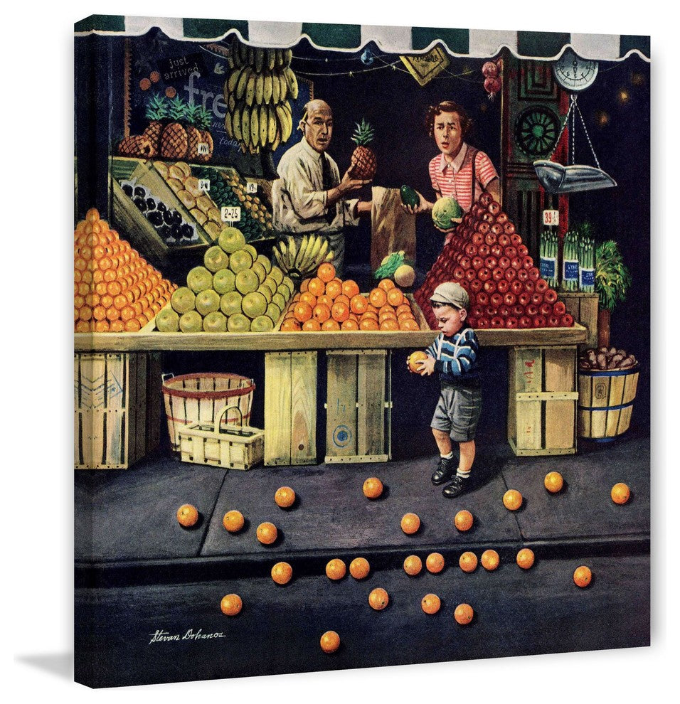 "Toddler and Oranges" Painting Print on Canvas by Stevan Dohanos