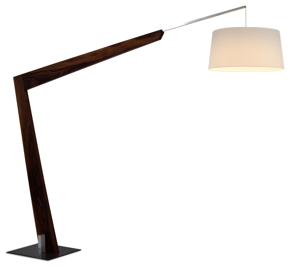 Valeo LED Floor Lamp Aluminum Dark Stained Walnut Body White Linen Shade