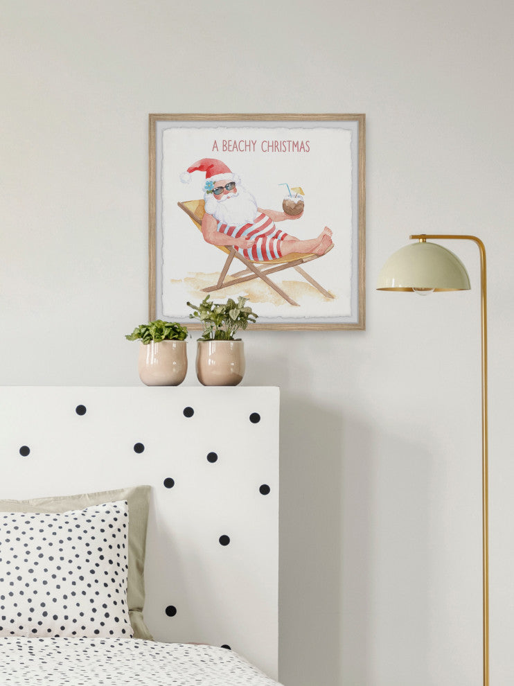 "Santa on the Beach" Framed Painting Print, 12x12