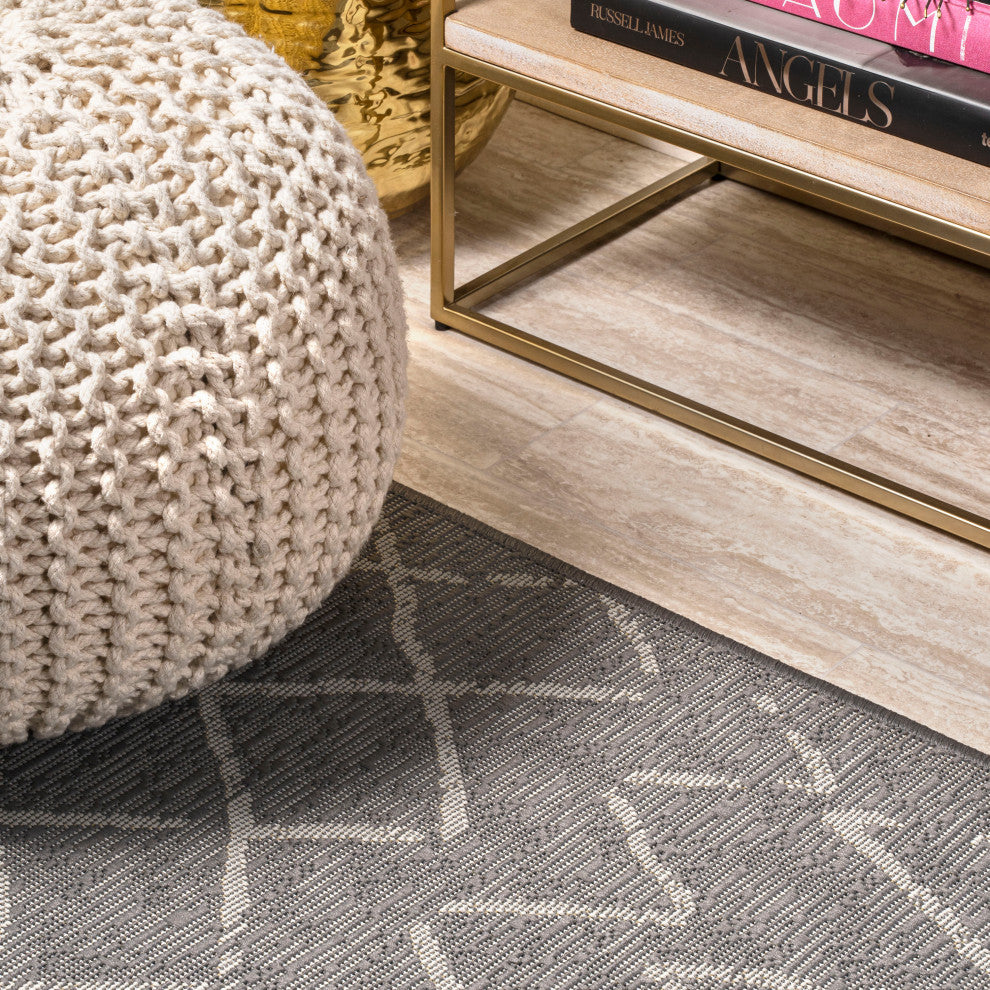 Madaba Moroccan Trellis Indoor/Outdoor Gray/Cream 2 ft. x 10 ft. Runner Rug