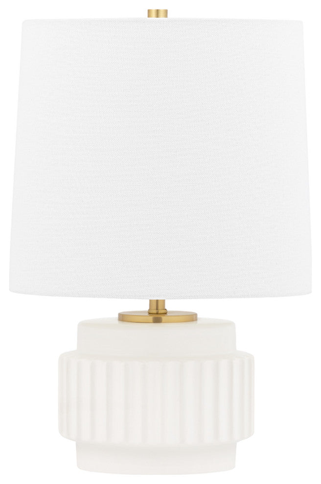 Kalani 1-Light Table Lamp, Matte White, White Belgian Linen Shade