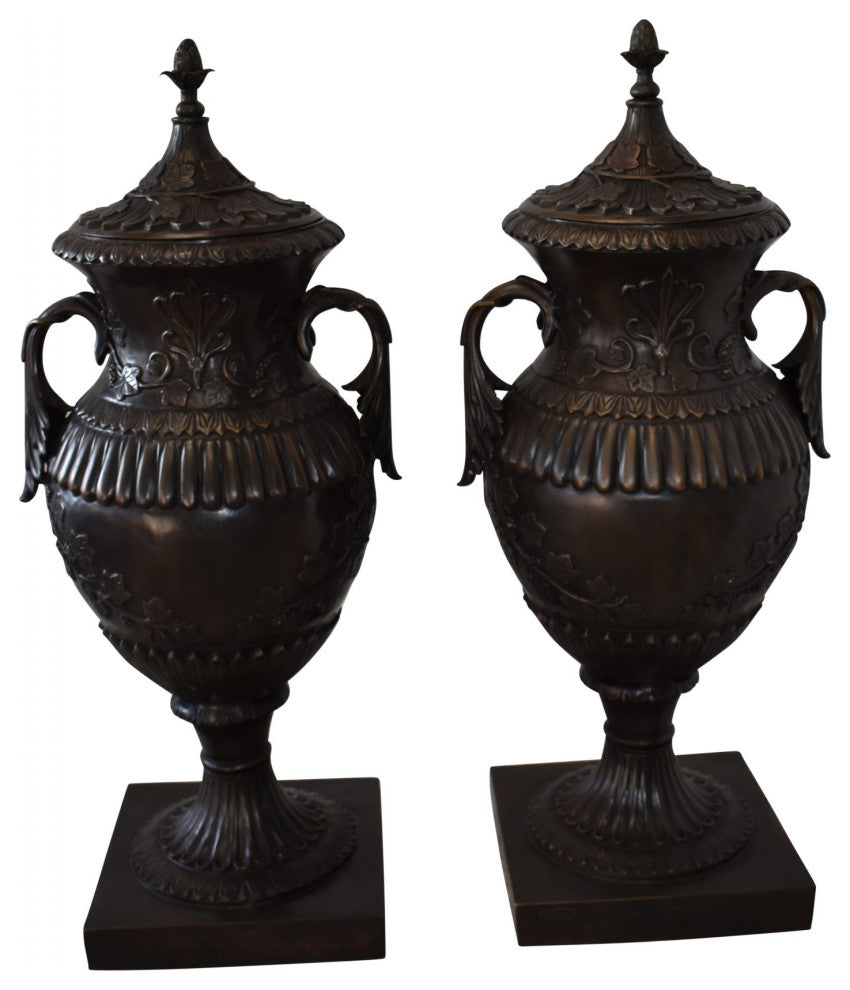A Pair Of Urns or Vases Made of Pure Bronze Size: 21" x 18" x 47"H