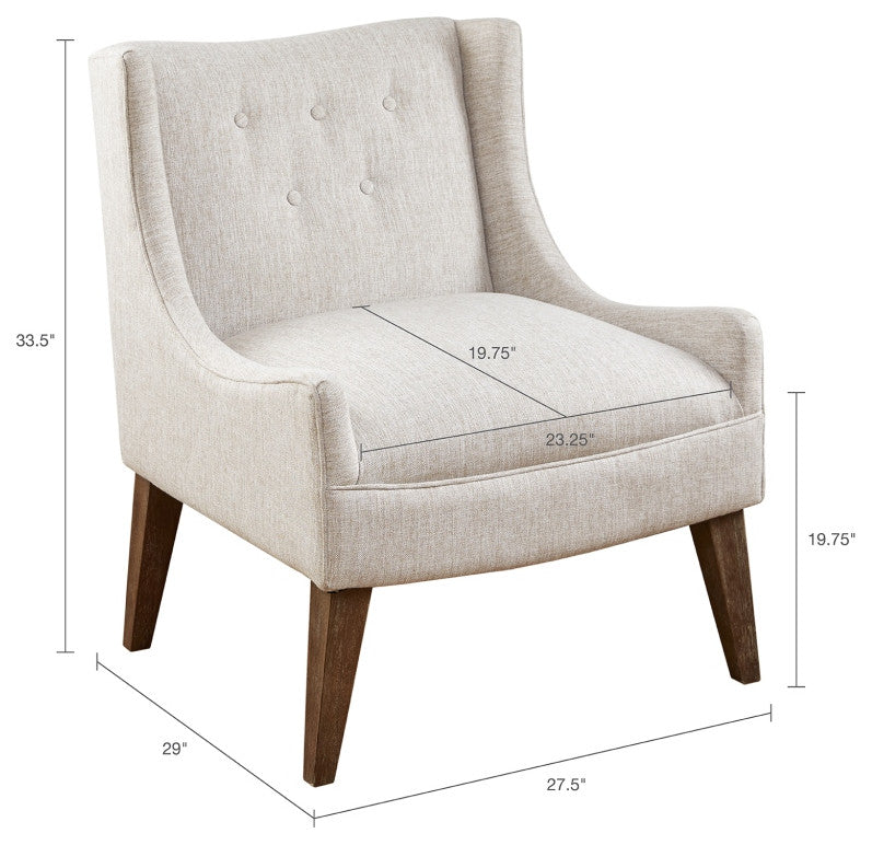 Madison Park Malabar Transitional Lounge Chair with Recessed Arms, Cream