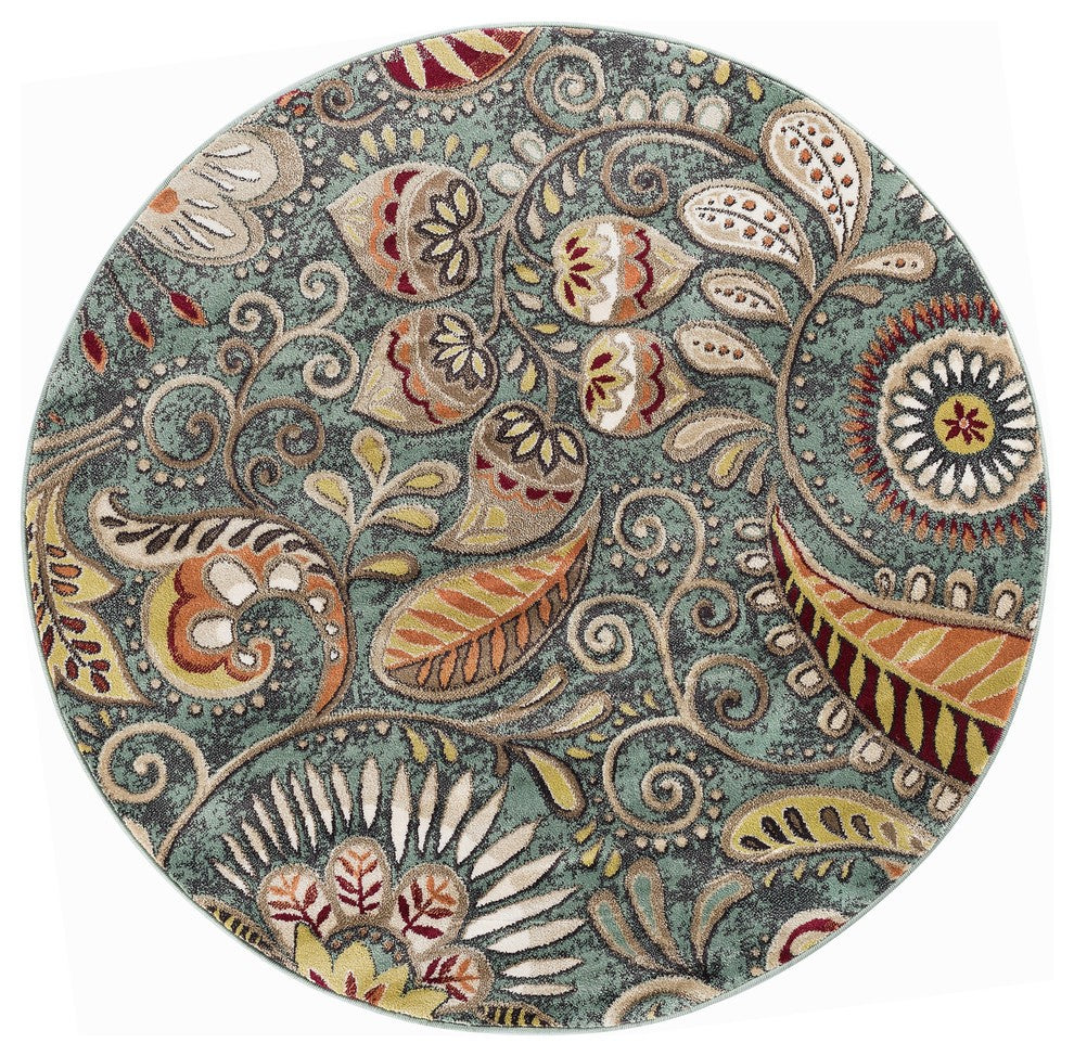 Giselle Transitional Floral Area Rug, Seafoam, 5'3'' Round
