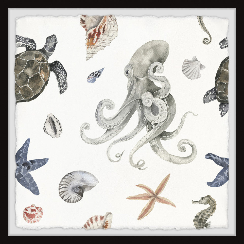 "Ocean Dwellers" Framed Painting Print, 18x18