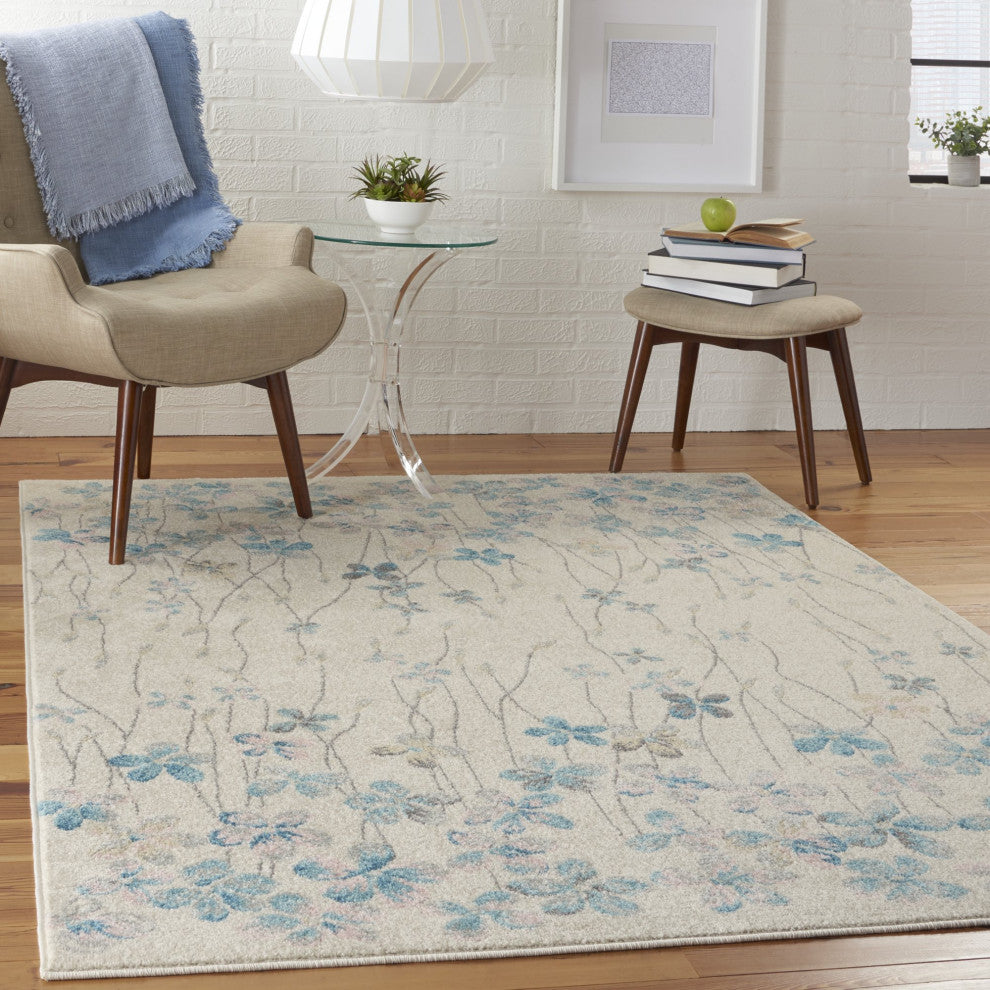 Bohemian Area Rug, Polypropylene With Floral Pattern, Ivory, 8'10" X 11'10"