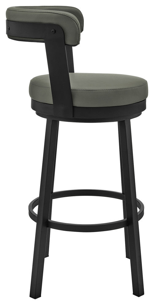 Bryant 30" Bar Height Swivel Bar Stool, Black Finish and Gray Faux Leather