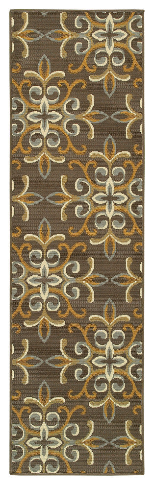 Oriental Weavers Bali Collection Grey/Gold Floral Indoor/Outdoor Rug 2'3"X7'6"