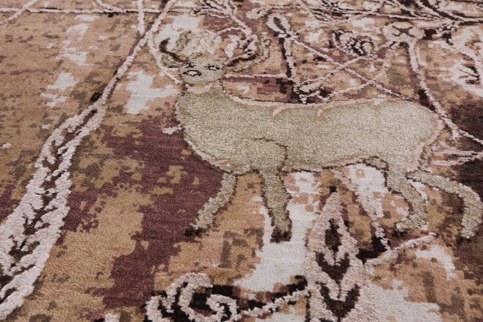 Hand Knotted Modern Wildlife Wool and Silk Rug 8' 2" X 10' 2" Q7085