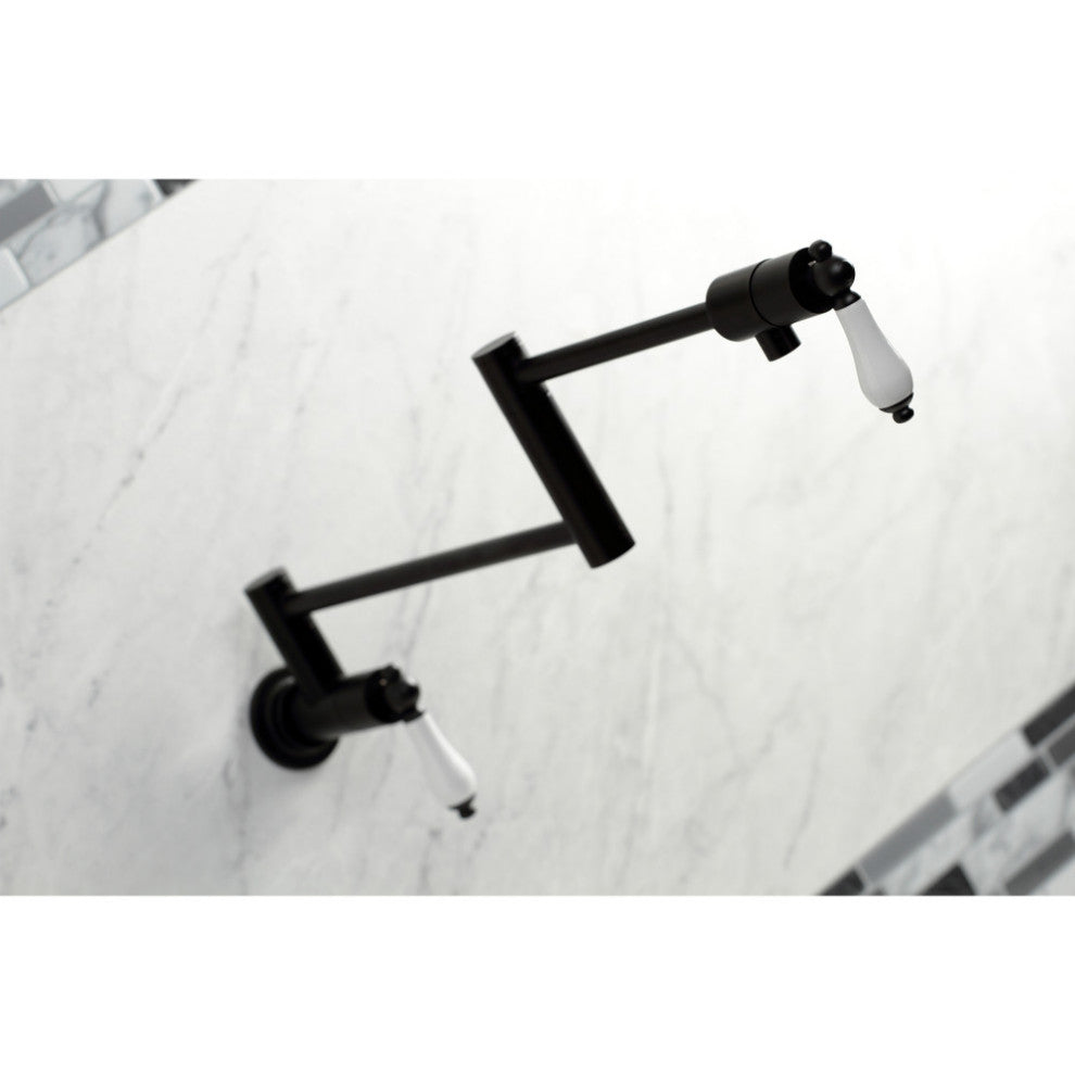 Kingston Brass KS4100PL Metropolitan Wall Mount Pot Filler, Matte Black