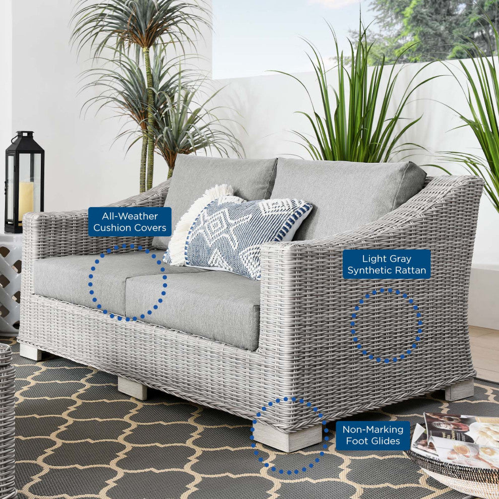 Conway Outdoor Patio Wicker Rattan Loveseat Light Gray Gray