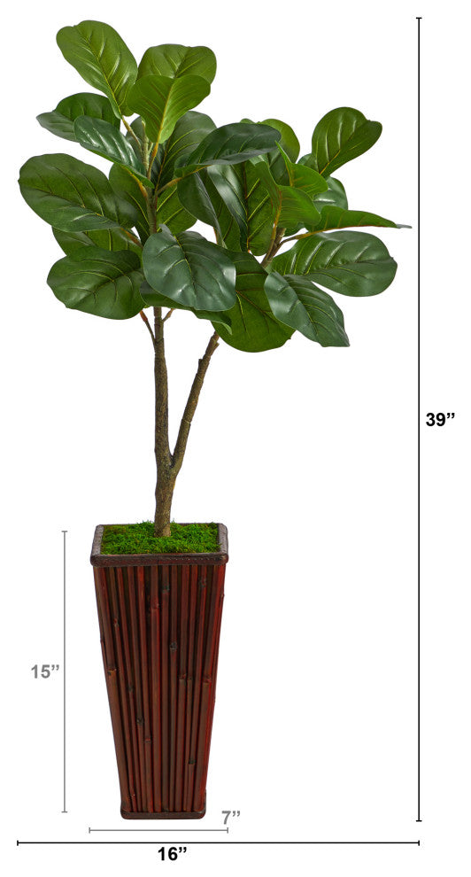 39" Fiddle Leaf Fig Artificial Tree, Bamboo Planter