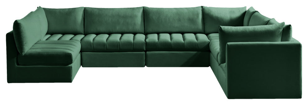 Jacob Velvet Upholstered 7-Piece U-Shaped Modular Sectional, Green