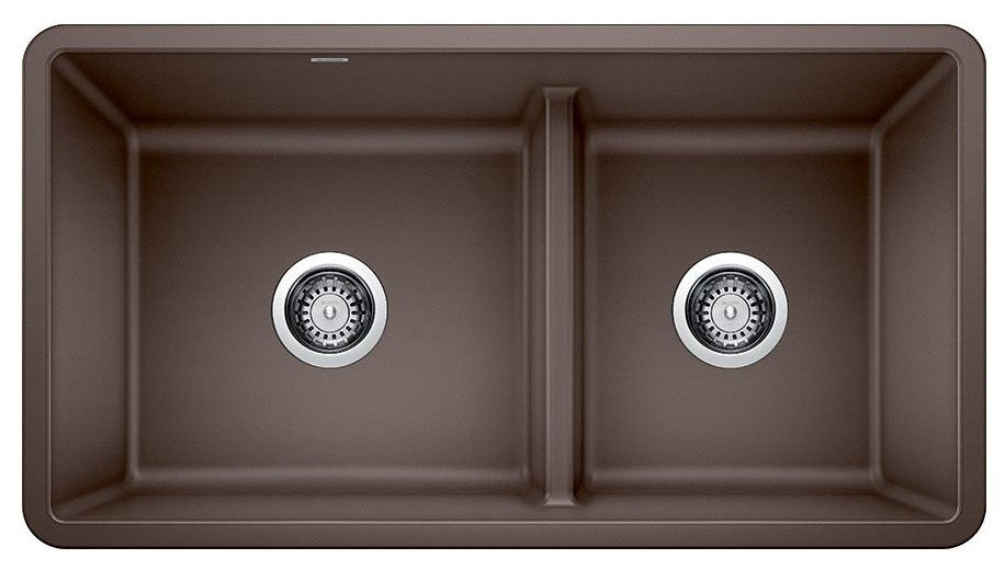 Blanco 442528 Precis 33"x18" Granite Double Bowl Kitchen Sink, Cafe Brown