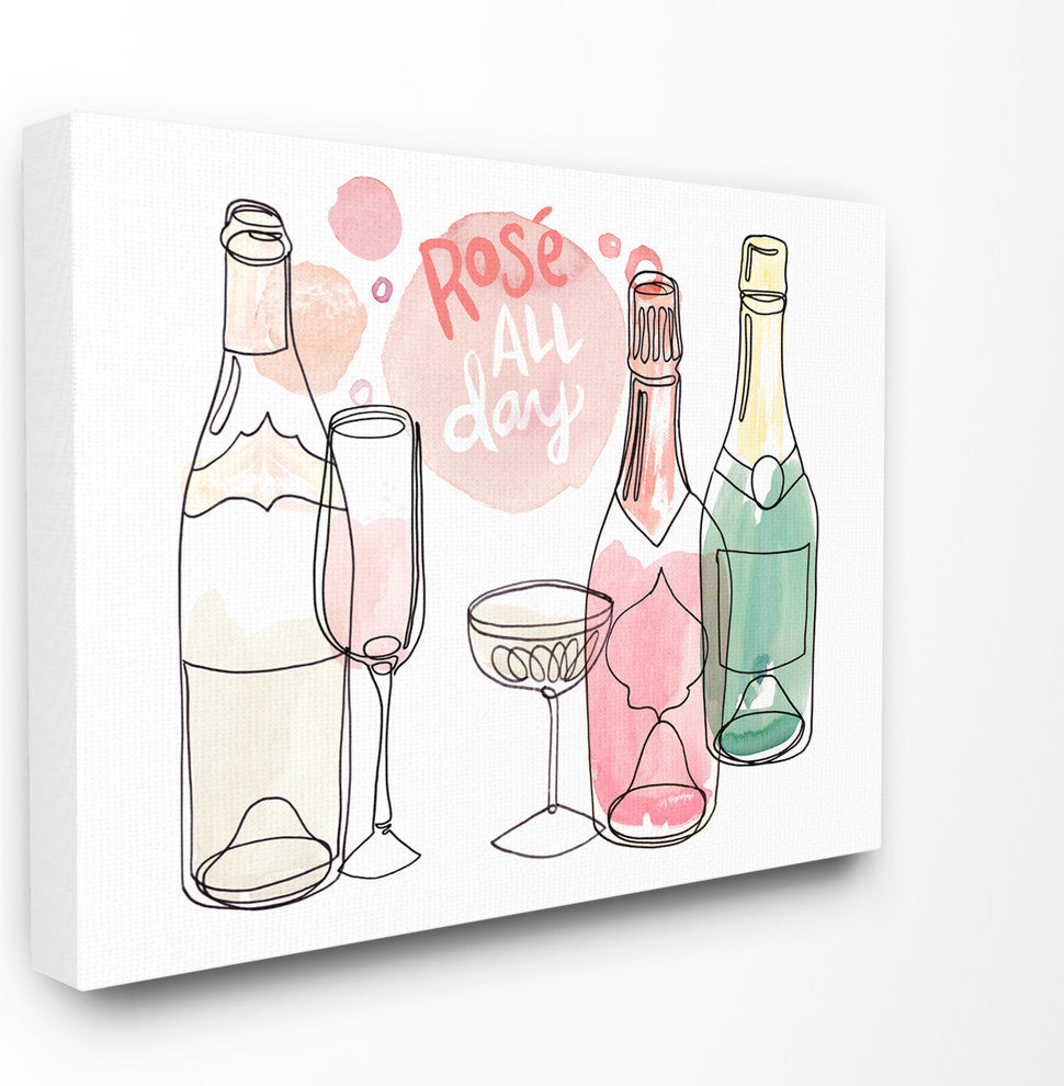 Rose All Day Pink Bubbles Watercolor Champagne and Glasses Canvas, 30"x40"