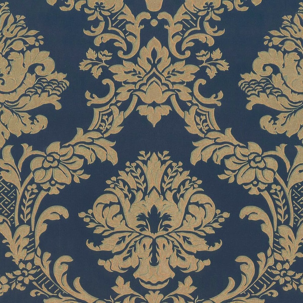 Silk Impressions 2, Contemporary Floral Blue, Beige Wallpaper Sample