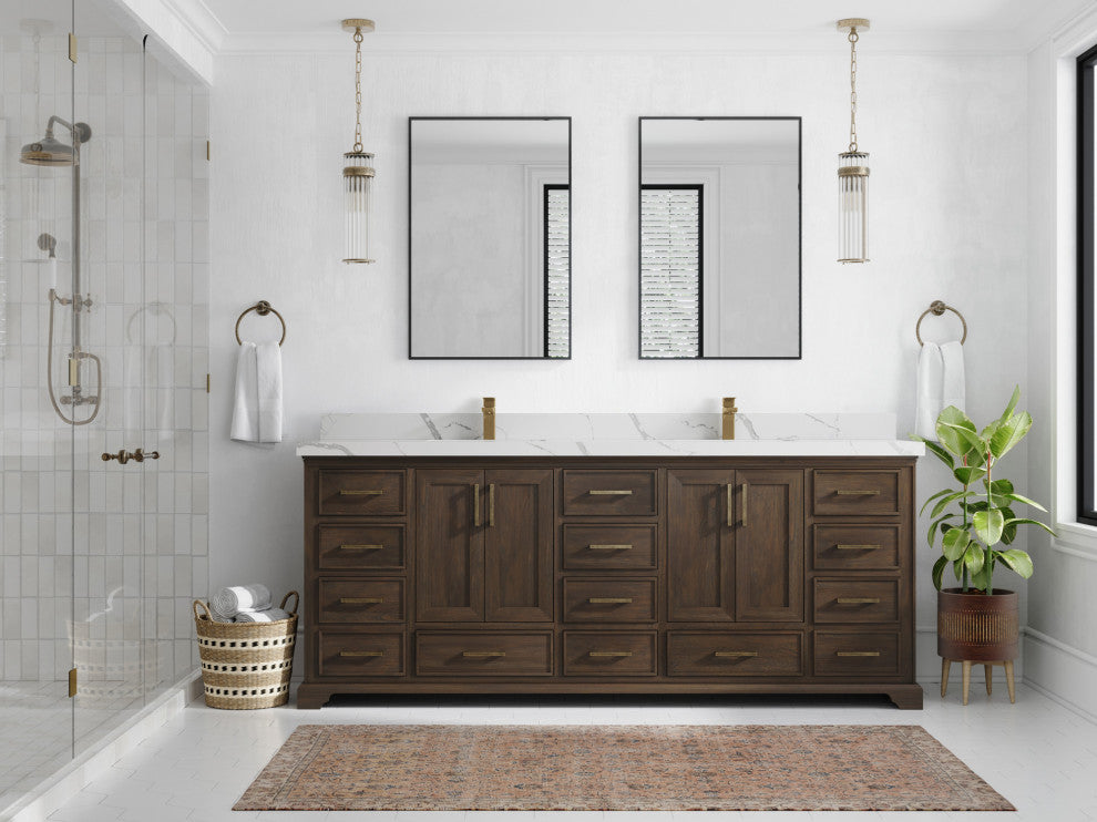 Charlotte 84 Double Sink Bath Vanity Graywashed 2" Calacatta Laza