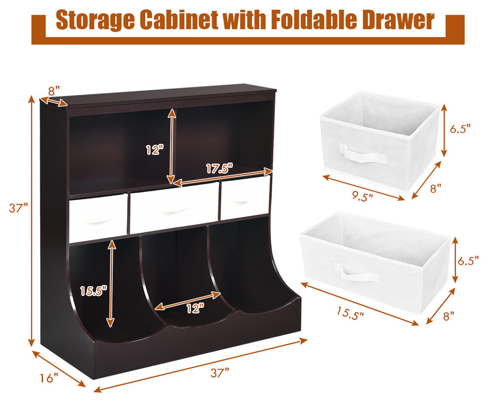 Costway Freestanding Combo Shelf Cubby Bin W/3 Baskets Brown